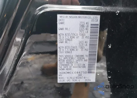 2018 Nissan Pathfinder Sl z USA, uszkodzony, nr VIN 5N1DR2MM1JC644750